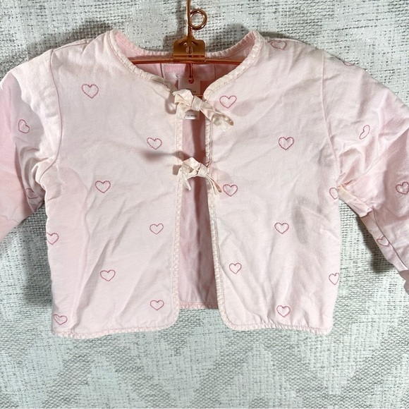 Janie and Jack pink heart embroidered front tie jacket size 6-12 Months - Picture 3 of 5